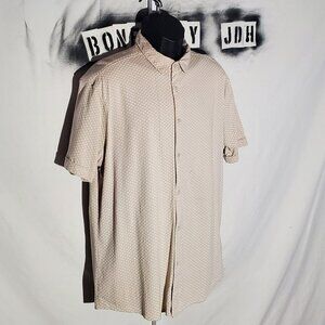 Sunday Joe Button Front Shirt Short Sleeve Khaki Diamond Pattern Size M